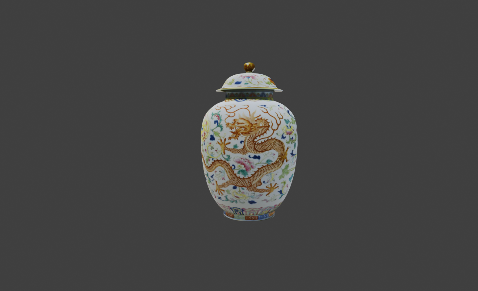 粉彩矾红描金龙凤呈祥盖罐